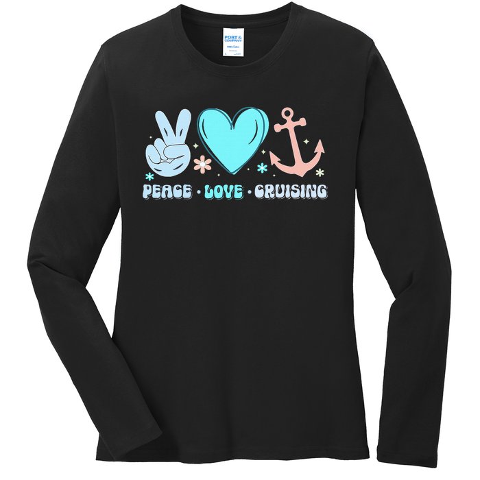 Peace Love Cruising Ocean Vacation Cruise Ship Family Ladies Long Sleeve Shirt