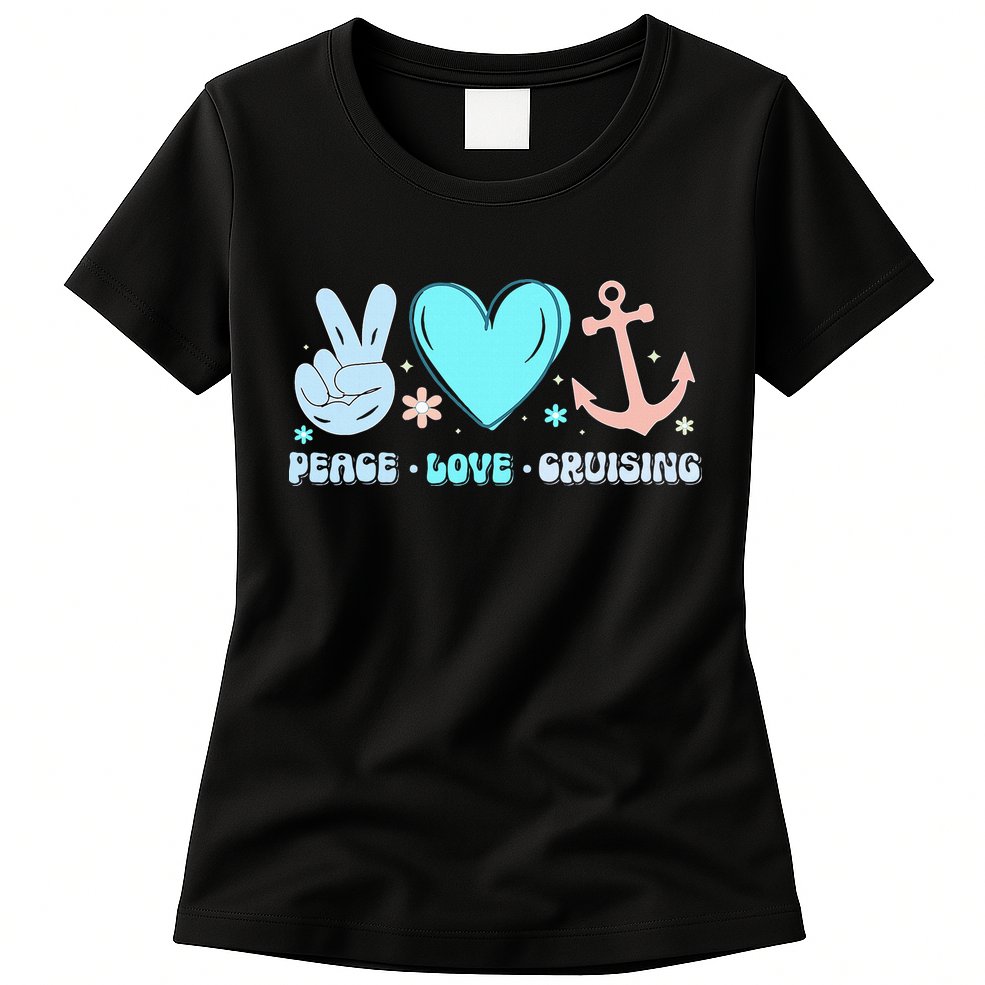 Peace Love Cruising Ocean Vacation Cruise Ship Family Womens T-Shirt