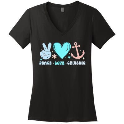 Peace Love Cruising Ocean Vacation Cruise Ship Family Women's V-Neck T-Shirt