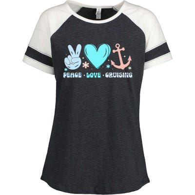 Peace Love Cruising Ocean Vacation Cruise Ship Family Enza Ladies Jersey Colorblock Tee