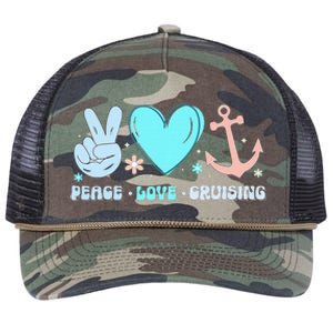 Peace Love Cruising Ocean Vacation Cruise Ship Family Retro Rope Trucker Hat Cap