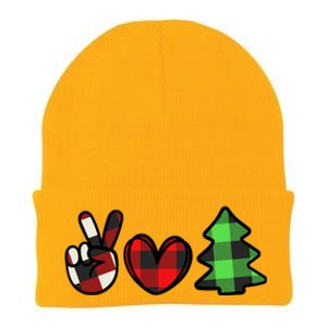 Peace Love Christmas Plaid Holiday Knit Cap Winter Beanie