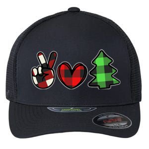 Peace Love Christmas Plaid Holiday Flexfit Unipanel Trucker Cap