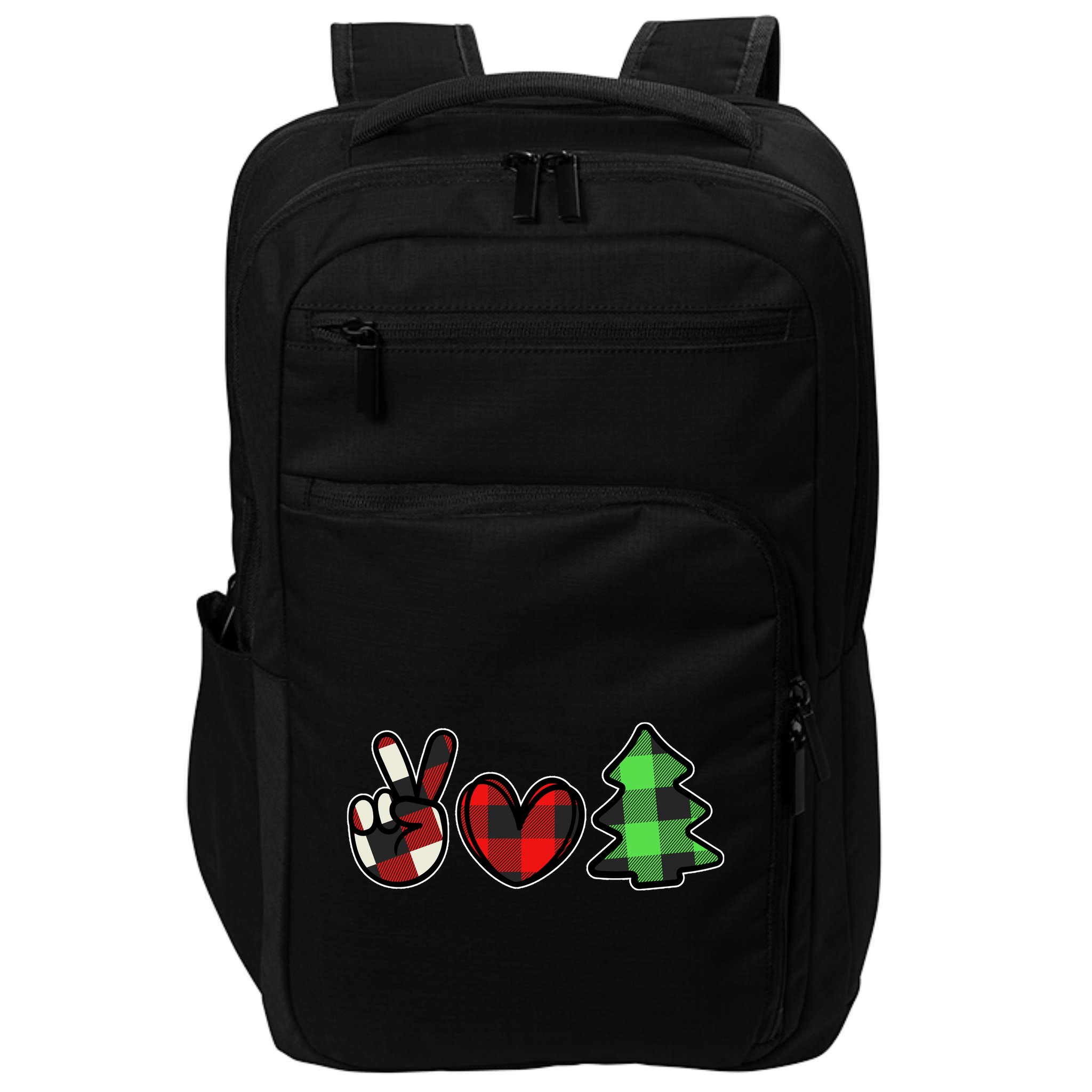 Peace Love Christmas Plaid Holiday Impact Tech Backpack