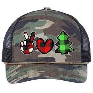 Peace Love Christmas Plaid Holiday Retro Rope Trucker Hat Cap