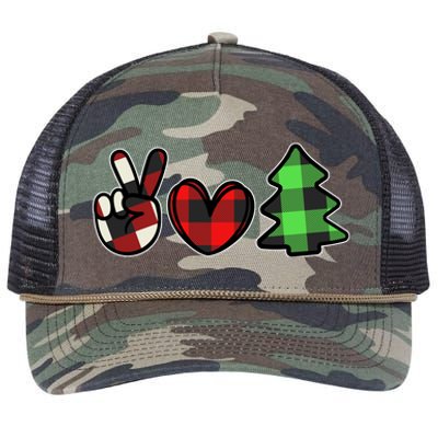 Peace Love Christmas Plaid Holiday Retro Rope Trucker Hat Cap