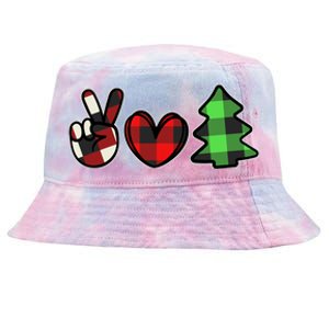 Peace Love Christmas Plaid Holiday Tie-Dyed Bucket Hat