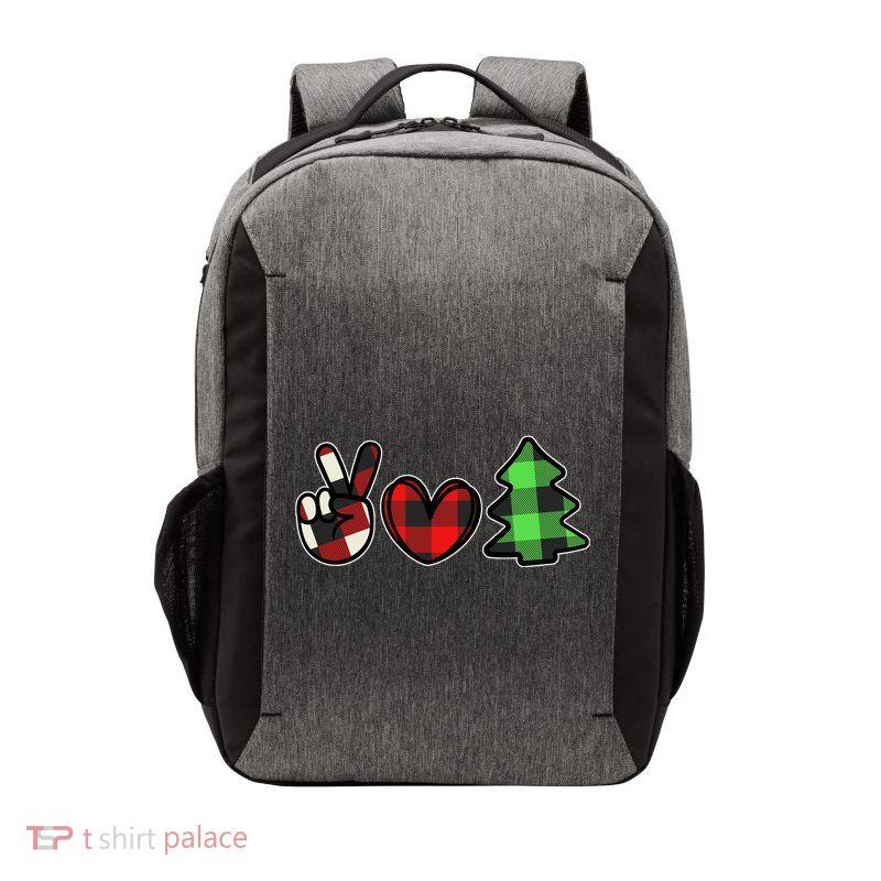 Peace Love Christmas Plaid Holiday Vector Backpack