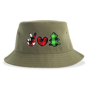 Peace Love Christmas Plaid Holiday Sustainable Bucket Hat