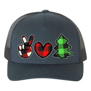 Peace Love Christmas Plaid Holiday Yupoong Adult 5-Panel Trucker Hat