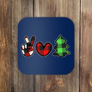 Peace Love Christmas Plaid Holiday Coaster