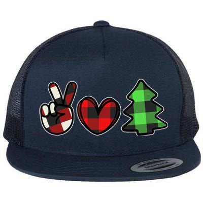 Peace Love Christmas Plaid Holiday Flat Bill Trucker Hat