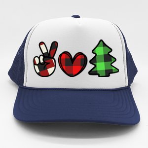 Peace Love Christmas Plaid Holiday Trucker Hat