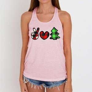 Peace Love Christmas Plaid Holiday Women's Knotted Racerback Tank