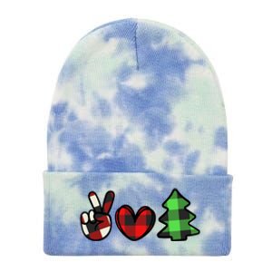 Peace Love Christmas Plaid Holiday Tie Dye 12in Knit Beanie