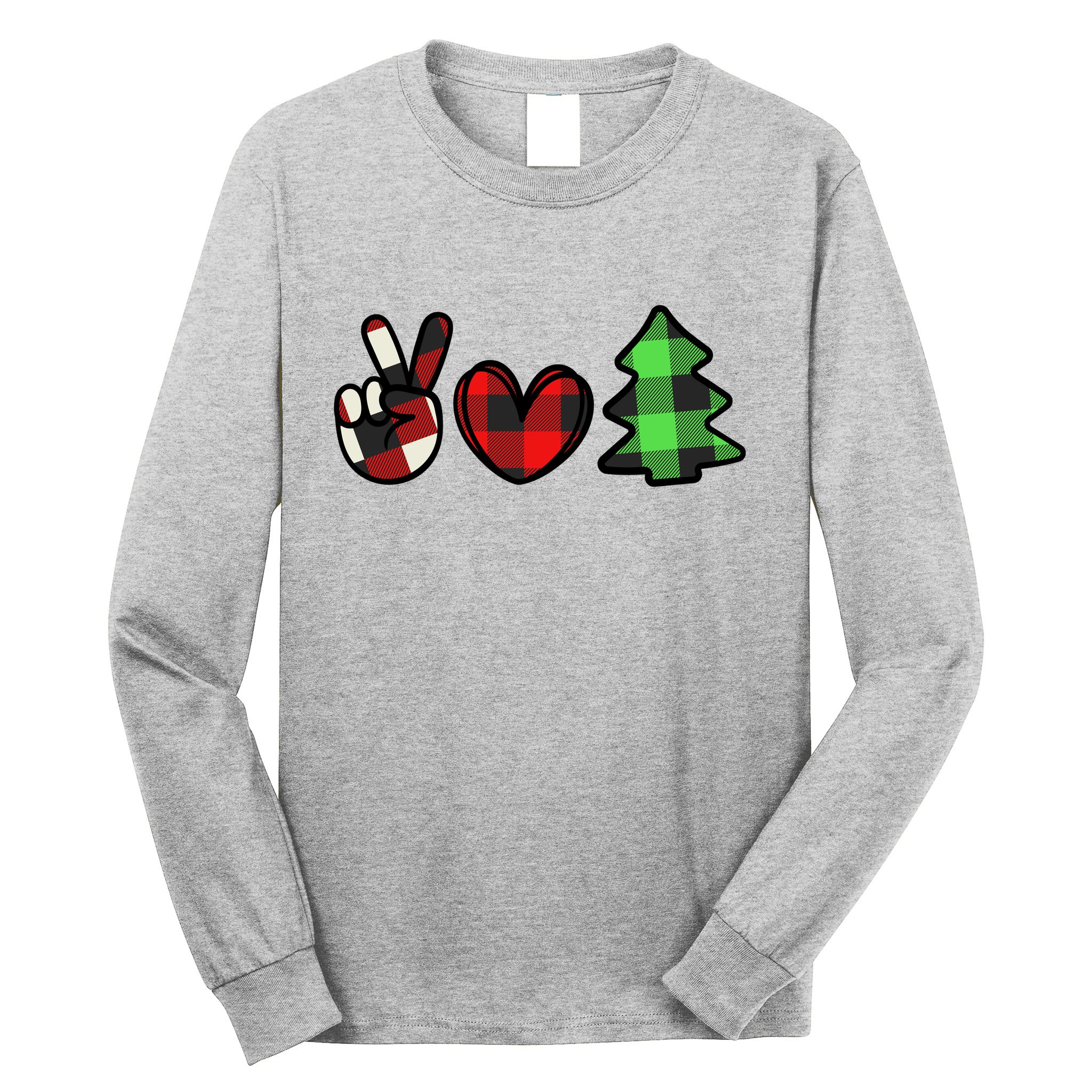Peace Love Christmas Plaid Holiday Long Sleeve Shirt