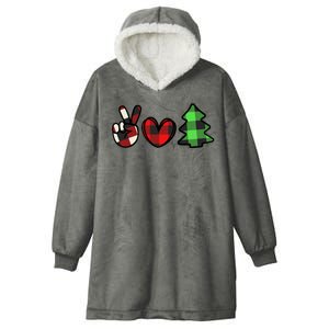 Peace Love Christmas Plaid Holiday Hooded Wearable Blanket