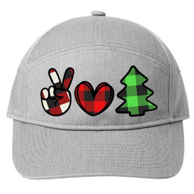 Peace Love Christmas Plaid Holiday 7-Panel Snapback Hat