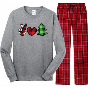 Peace Love Christmas Plaid Holiday Long Sleeve Pajama Set