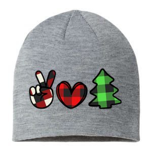 Peace Love Christmas Plaid Holiday Sustainable Beanie