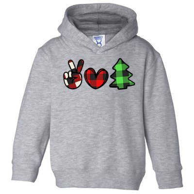 Peace Love Christmas Plaid Holiday Toddler Hoodie