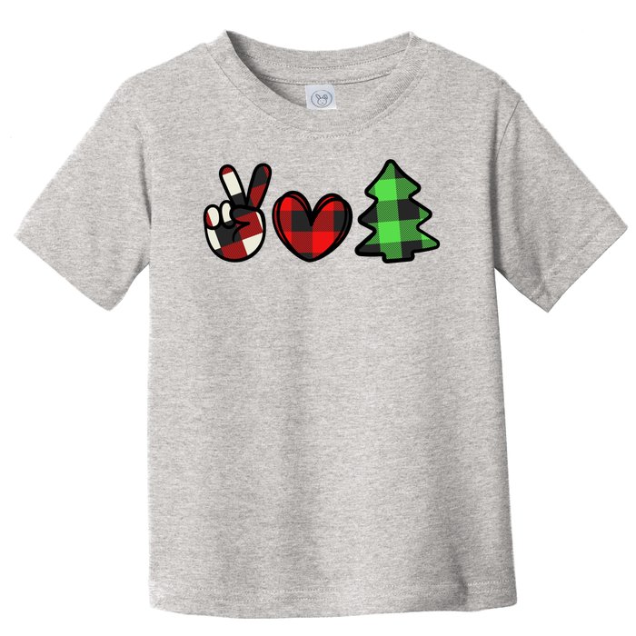 Peace Love Christmas Plaid Holiday Toddler T-Shirt