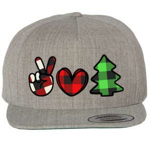 Peace Love Christmas Plaid Holiday Wool Snapback Cap