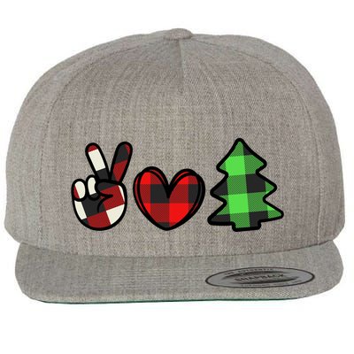 Peace Love Christmas Plaid Holiday Wool Snapback Cap