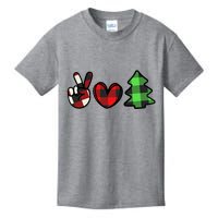 Peace Love Christmas Plaid Holiday Kids T-Shirt