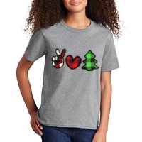 Peace Love Christmas Plaid Holiday Kids T-Shirt