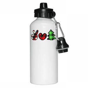 Peace Love Christmas Plaid Holiday Aluminum Water Bottle