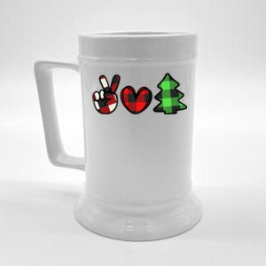 Peace Love Christmas Plaid Holiday Beer Stein