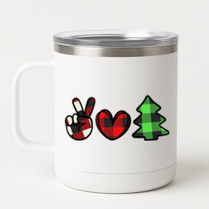 Peace Love Christmas Plaid Holiday 12 oz Stainless Steel Tumbler Cup