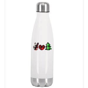 Peace Love Christmas Plaid Holiday Stainless Steel Insulated Water Bottle