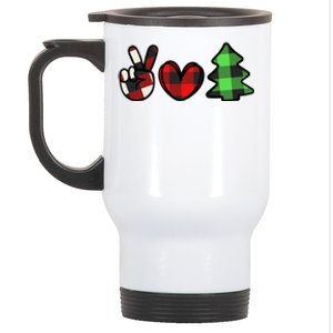 Peace Love Christmas Plaid Holiday Stainless Steel Travel Mug