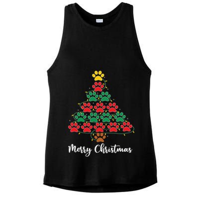 Pet Lover Christmas Tree Funny Paw Print Xmas Tree Meaningful Gift Ladies PosiCharge Tri-Blend Wicking Tank