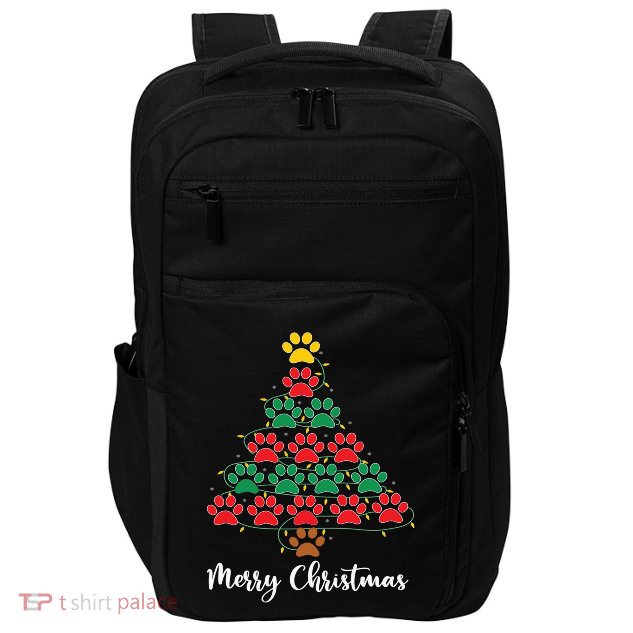 Pet Lover Christmas Tree Funny Paw Print Xmas Tree Meaningful Gift Impact Tech Backpack