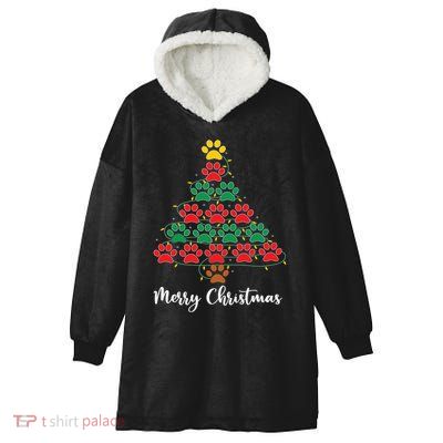 Pet Lover Christmas Tree Funny Paw Print Xmas Tree Meaningful Gift Hooded Wearable Blanket