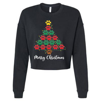 Pet Lover Christmas Tree Funny Paw Print Xmas Tree Meaningful Gift Cropped Pullover Crew