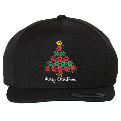 Pet Lover Christmas Tree Funny Paw Print Xmas Tree Meaningful Gift Wool Snapback Cap