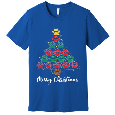 Pet Lover Christmas Tree Funny Paw Print Xmas Tree Meaningful Gift Premium T-Shirt