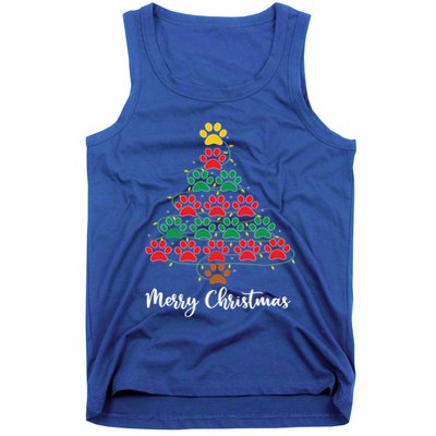 Pet Lover Christmas Tree Funny Paw Print Xmas Tree Meaningful Gift Tank Top