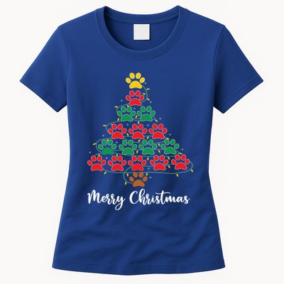 Pet Lover Christmas Tree Funny Paw Print Xmas Tree Meaningful Gift Womens T-Shirt
