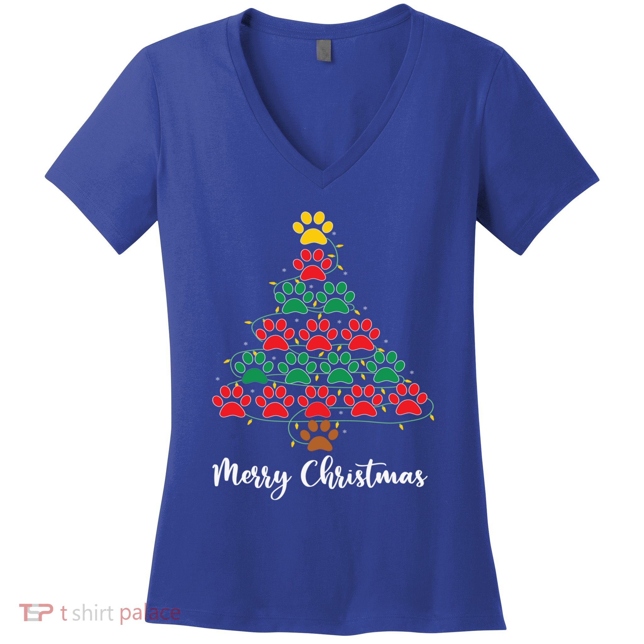Pet Lover Christmas Tree Funny Paw Print Xmas Tree Meaningful Gift Women's V-Neck T-Shirt