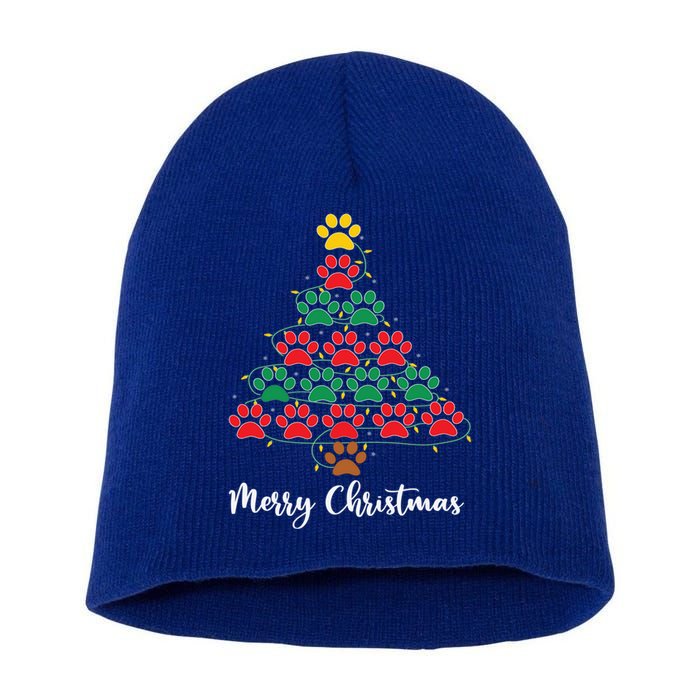 Pet Lover Christmas Tree Funny Paw Print Xmas Tree Meaningful Gift Short Acrylic Beanie