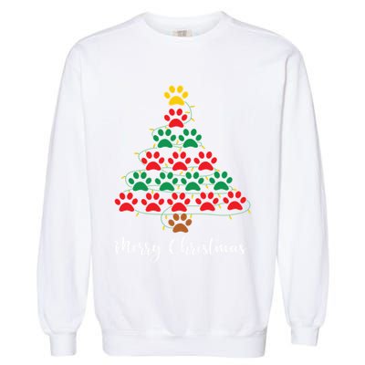 Pet Lover Christmas Tree Funny Paw Print Xmas Tree Meaningful Gift Garment-Dyed Sweatshirt