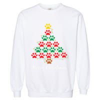 Pet Lover Christmas Tree Funny Paw Print Xmas Tree Meaningful Gift Garment-Dyed Sweatshirt