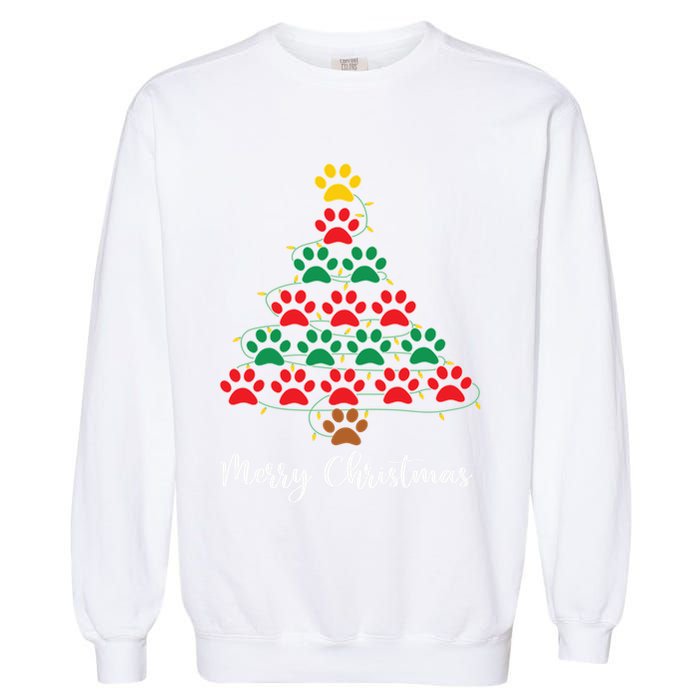 Pet Lover Christmas Tree Funny Paw Print Xmas Tree Meaningful Gift Garment-Dyed Sweatshirt