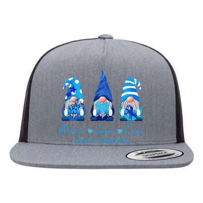 Peace Love Cure Gnome Diabetes Awareness Survivors Gifts Flat Bill Trucker Hat