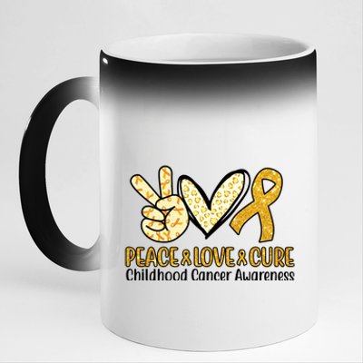 Peace Love Cure Childhood Cancer Awareness 11oz Black Color Changing Mug